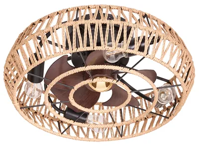 Produktbild von BELIANI Deckenventilator Naturfarben Metall mit Licht Fernbedienung 5 Flügel 3 Geschwindigkeitsstufen Timer Vor- u. Rücklauf Boho für Büro Wohnzimmer