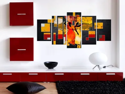 Produktbild von Akustikbild Abstrakt Afrika 200x100 cm Bilder Akustikschaum Hochleistungsschallabsorber Schallschutz Leinwand 5 tlg Wandbild Raumakustik Schalldämmung h-A-0073-b-n