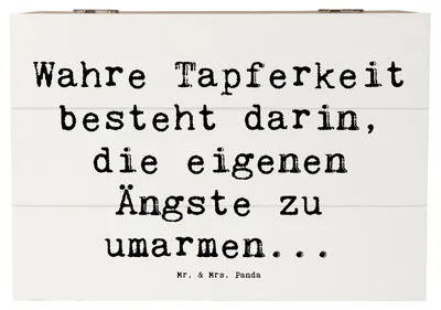 Produktbild von Mr. & Mrs. Panda Box Spruch Tapferkeit Umarmung 22 x 15 cm - Weiß - Geschenk, Kiste, Gefühl, Ängste überwinden, Geschenkbox, Inspiration, Mut, Zitat, Holzbox, Stimmungen
