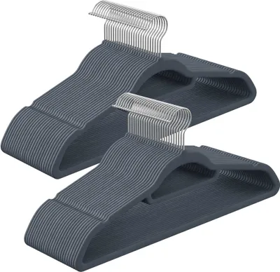 Image de Cintres - Leobert - Velours Gris - 45 X 0,6 X 23,5 Cm - Lot De 20