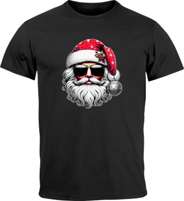 Produktbild von Herren T-Shirt Weihnachten Lustig Santa mit Sonnenbrille Cooll Weihnachtsshirt Fun-Shirt Printshirt Moonworks® schwarz L