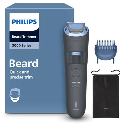Produktbild von Philips Beard Trimmer 3000 Series BT3619/15 Bartpflege mit abgerundeten Klingen, Keine Wartung – muss nicht geölt werden, Akku, Selbstschärfende Rollen, Dunkelblau