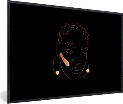 Produktbild von MuchoWow® Gerahmtes Poster Frau - Gold - Strichzeichnung 90x60 cm - Poster mit Schwarzem Bilderrahmen Wandposter Rahmen Foto Bilder - Fotorahmen - Foto-Plakat