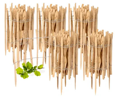 Produktbild von Gartenzaun zum Stecken aus Haselnüsse Zaun Garten Staketenzaun Beeteinfassung Holz GD-0156 (5 Stück, 60 cm x 500 cm)