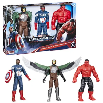 Obrázek produktu pro Marvel Avengers, Kapitán Amerika –  svět, sada akčních figurek Titan Hero Series obsahující Kapitána Ameriku, Falcona a Rudého Hulka, velké akční figurky superhrdinů, výška 30 cm, vhodné od 5 let
