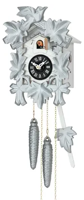Produktbild von Cuco Clock Kuckucksuhr Schwarzwalduhr "Silbervogel" 15 x 17 x 24cm Wanduhr aus Holz, 1 - Tage Werk, manuelle Nachtabschaltung