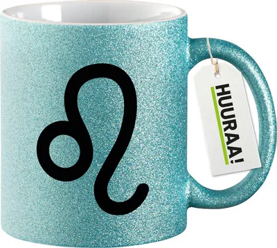 Produktbild von Huuraa Glitzertasse Löwe Sternzeichen Zeichen 330ml Blau Keramik Kaffeebecher Geschenkidee