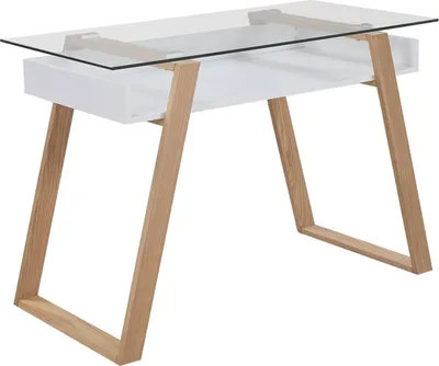 Produktbild von SalesFever Schreibtisch 110 x 55 cm| Glasplatte | furniertes Eichenholz | B 110 x T 55 x H 75 cm | weiß