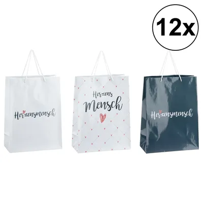 Produktbild von 12er Set Geschenktüte Herzensmensch, 33cm, Geschenktasche, Liebe, Hochzeit, Valentinstag