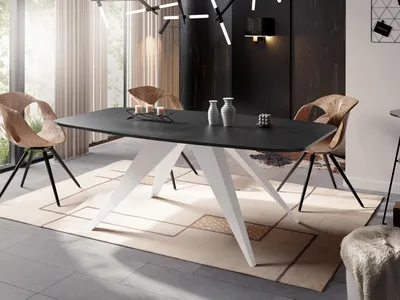 Produktbild von Ausziehbarer Esstisch im Loft-Stil - Industrieller Tisch mit Weißen Metallbeinen - Modernes Design für Wohnzimmer - 180 cm Ausziehbar auf 220 cm - Schwarz