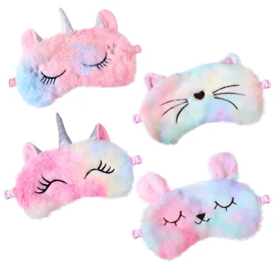 Produktbild von 4-teiliges Schlafmasken-Set für Kinder, Mädchen, lustige Schlafmasken, Einhorn-Schlafmasken, Schlafmasken-Set für Kinder, Jungen, Mädchen, zum Schlafen, Nickerchen, Reisen, Pyjama-Partys