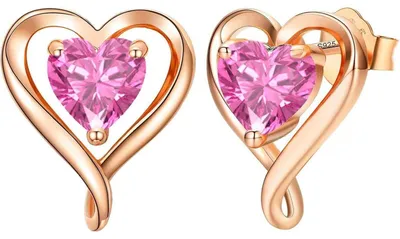 Productafbeelding van Oorbellen set, dames, zilver 925, rosékleur, zirkonia, hartvorm, cadeau