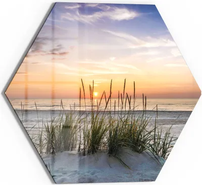 Produktbild von DEQORI Glasbild Echtglas 40x35 cm 'Sonnenuntergang am Strand' Wandbild Bild modern Deko