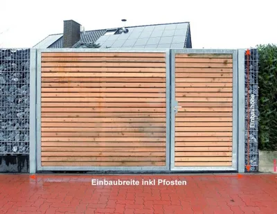 Produktbild von Gartentor Verzinkt Garten Holz-Tor querAsymmetrisch 2-Flügeltor 400cmx180cm