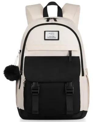 Produktbild von Schulrucksack für Teenagerinnen & Frauen, Laptop-Rucksack 17.3 Zoll Schwarz/Beige, USB-Ladeanschluss