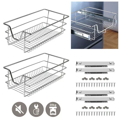 Zdjęcie produktu dla Wolketon 2x 30cm wysuwana szuflada teleskopowa Wysuwana półka Szuflada kuchenna Półka Na półkę 30cm