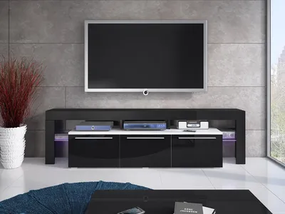 Obrázek produktu pro Televizní stolek s LED osvětlením LAME - bílý / lesklý černý