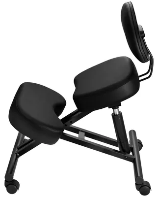Productafbeelding van Ergonomische knielstoel met rugleuning en wielen, mobiele X-vormige knielstoel met verstelbare hoogte en dikke foamkussens, verlichting voor nek- of rugpijn, geschikt voor thuis, kantoor en meditatie, zwart
