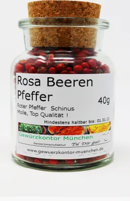 Produktbild von Roter Pfeffer, Rosa Beeren 40g im Glas Gewürzkontor München