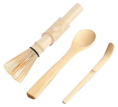 Produktbild von 3-teiliges Matcha-Set aus Bambus: Matcha-Teebesen, gebogener Bambuslöffel, Chashaku-Teelöffel