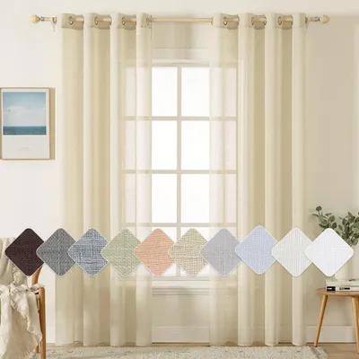 Immagine prodotto di Set di 2 tende trasparenti con occhielli - Tende decorative per soggiorno e camera da letto, color beige, 140x145 cm