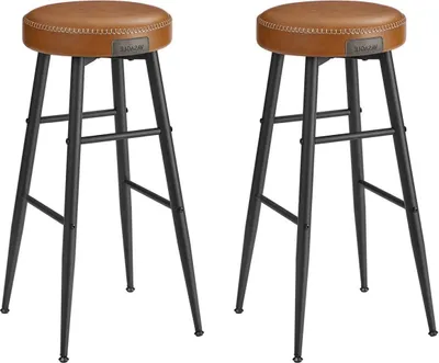 Zdjęcie produktu dla BEGRYF Zestaw 2 stołków barowych 33x33x76 cm brązowy Stołek Kuchnia Pokój Metalowa rama Tapicerowane siedzisko Nowoczesny