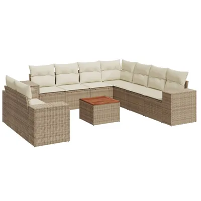 Produktbild von vidaXL 10-tlg. Garten-Sofagarnitur mit Kissen Beige Poly Rattan