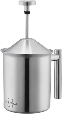 Image de SILBERTHAL Mousseur à lait manuel - Acier inoxydable - 400ml - Mousse de lait parfaite grâce au double tamis