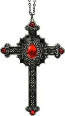 Produktbild von Vampir Halskette Gotisches Kreuz mit roten Edelsteinen