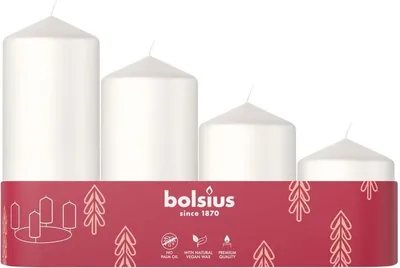 Produktbild von Bolsius Stumpenkerzen 4er Tray abgestuft Ø 4,8 cm wolkiges weiß