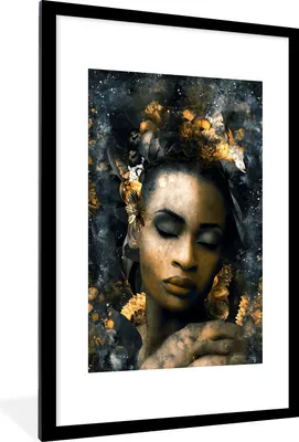 Produktbild von MuchoWow® MuchoWow® Gerahmtes Poster Blumen - Frau - Abstrakt 60x90 cm - Poster mit zchwarzem Bilderrahmen - Dekoration - Wandposter Wohnzimmer - Hochwertig
