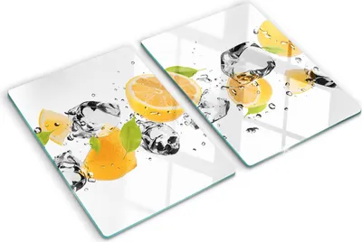 Obrázek produktu pro Kryt varné desky – Kryt na indukční desku – Ochranná skleněná deska – 2x40x52 cm– Skleněné ochranné desky na sporák –Tvrzené sklo –Citron a voda