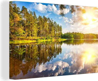 Produktbild von OneMillionCanvasses® - Leinwandbilder - 140x90 cm, Bäume - Wasser - Sonne, Wandbilder Kunstdruck Wanddekoration - Foto auf Leinwand - Gemälde auf Holzrahmen