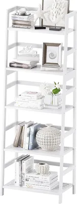 Immagine prodotto di Mensole a scala - Libreria - Scaffale portaoggetti in legno - Decorazione per soggiorno - Interamente in bambù - 32 x 53 x 150 cm - Bianco