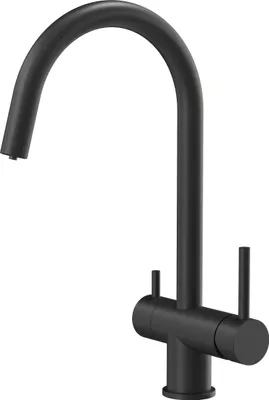 Produktbild von QUADRON Küchenarmatur CAREN Dreiwege Mischbatterie 360°, Farbe: Mattschwarz, Höhe: 35 cm Armatur Küche aus Edelstahl, Wasserhahn für Küche