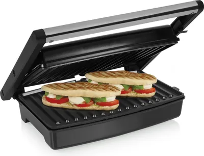 Produktbild von Tristar GR-2859 Kontaktgrill, Schwarz, Edelstahl, Kunststoff, Edelstahl, Rechteckig, 275 x 180 mm, 230 °C, Schwimmender Deckel, Scharnier