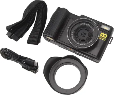 Zdjęcie produktu dla Inteligentny aparat cyfrowy, antywstrząsowy, 3-calowy odchylany ekran, autofokus, funkcja upiększania twarzy, złącze 52 mm, 16-krotny zoom, 48 MP, 4K HD, czarny