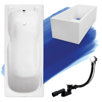 Zdjęcie produktu dla Wanna Akrylowa Zestaw 4w1 Prostokątna 170x70 Biała + Styropianowy Nośnik Stabilizujący, Nowoczesny Syfon i Nogi (stelaż) w komplecie | BADLAND MAJKA