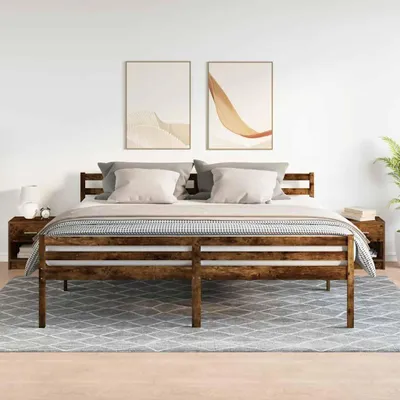 A bedroom scene with a bed and two nightstands.