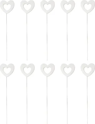 Produktbild von Blumen-Stecker Herz weiß mit Metallstab 10 Stück