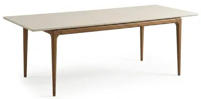 Immagine prodotto di Tavolo da pranzo allungabile, design moderno, bianco, in legno e metallo, rettangolare