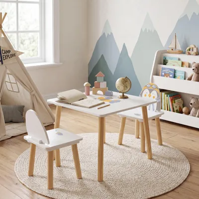 Obrázok produktu pre Detský stolík a stoličky, kolekcia Rebecca Piko, 43,5 x 55 x 55 cm, materiál: MDF, farba: biela