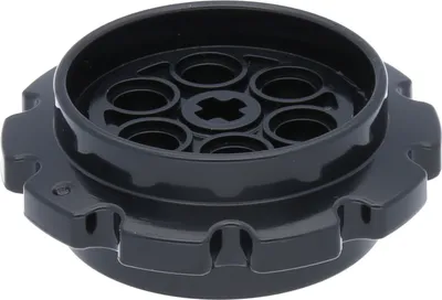 A black LEGO Technic gear piece shown from a slightly elevated diagonal angle.