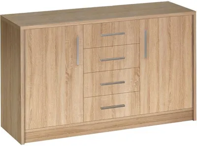Produktbild von Furniture24 Sideboard GENEWA 2 Kommode Schubladenschrank Schubladenkommode Merzwerkschrank 4 Schubladen 2 Türen Sonoma Eiche