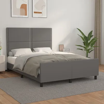 Produktbild von The Living Store Bettgestell mit Kopfteil Grau 140x190 cm Kunstleder