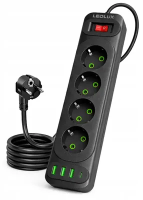 Produktbild von LEDLUX Steckdosenleiste 5m 4 Steckdosen mit USB Schalter Schwarz