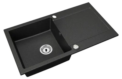 Produktbild von Kaufland Granitspüle Element 90x50 cm mit Abtropffläche – Einbauspüle beidseitig montierbar, inkl. Siphon Schwarz Gesprenkelt