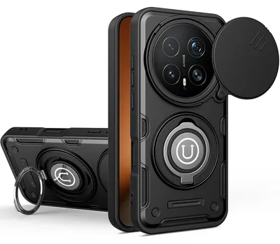 Produktbild von Magnetische Handyhülle für Honor Magic8 Pro mit Kameraschutz Schieber, Ringhalter und Ständer, Stoßfeste Hülle Schwarz