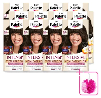Imagen del producto de 12 tintes para el cabello Poly Palette Vital Care, color 4-0 (marrón oscuro), 115 ml cada uno. Paquete económico de 12 unidades