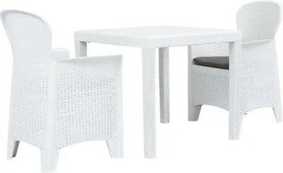 Produktbild von 3-tlg. Bistro-Set Kunststoff Weiß Rattan-Optik